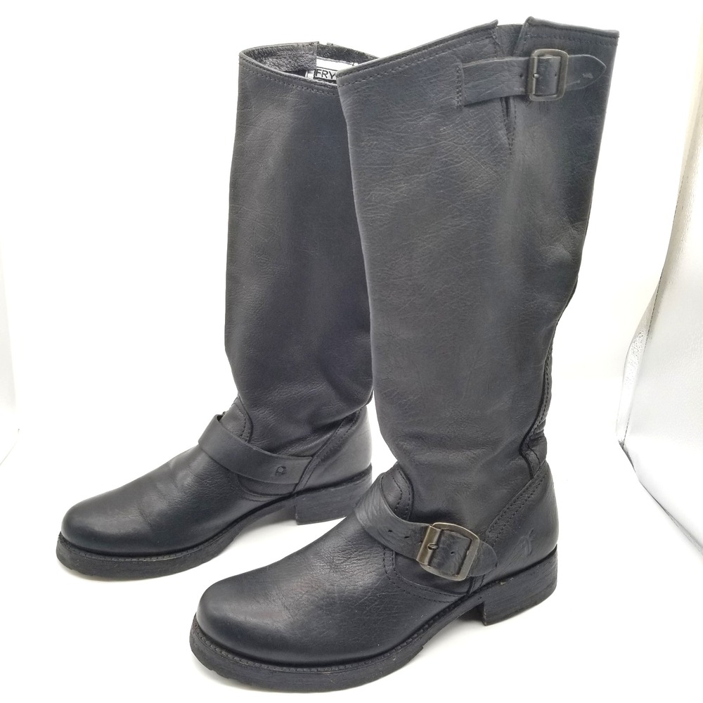 Frye Black Leather Combat Boots